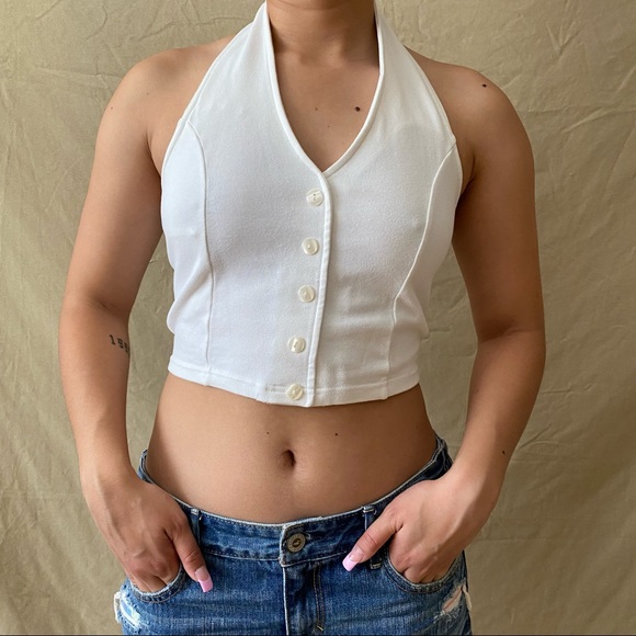 🚫SOLD🚫 White Halter Crop Top 🤍 - Picture 1 of 4